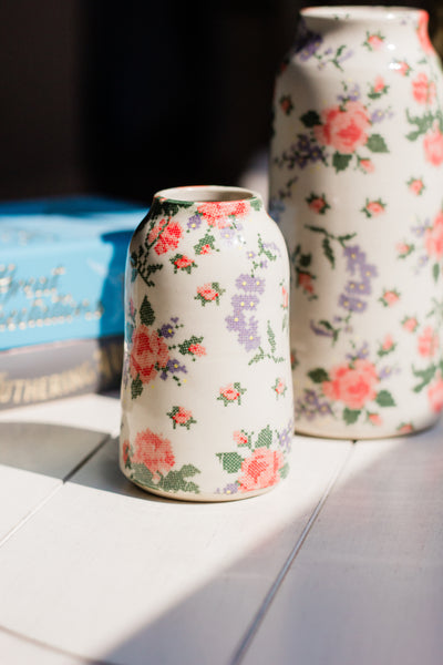 Cross Stitch Flowers Bud Vase