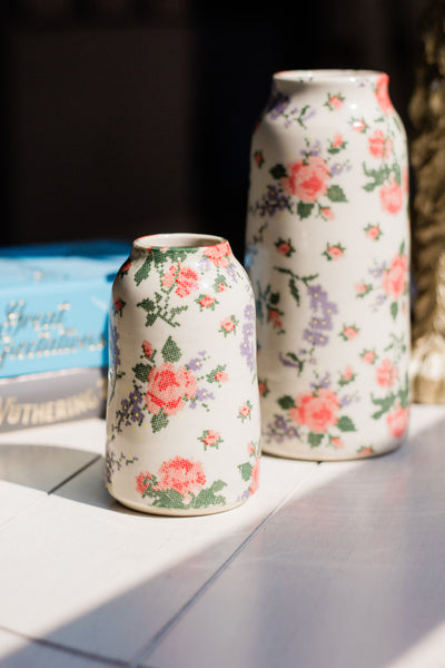 Cross Stitch Flowers Bud Vase