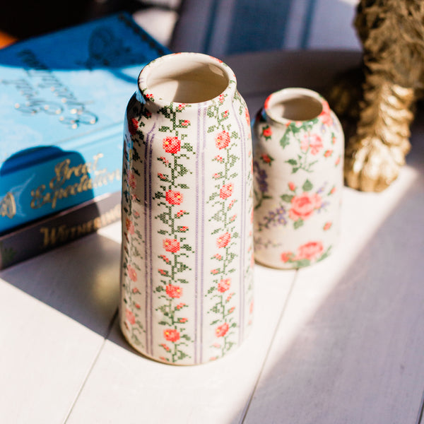 Cross Stitch Rose Vines Vase