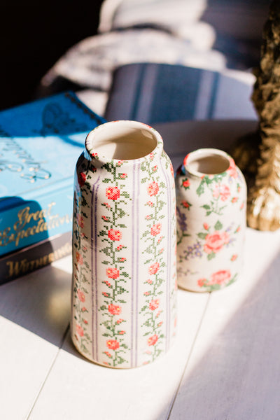 Cross Stitch Rose Vines Vase