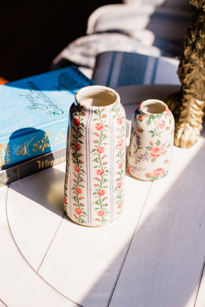 Cross Stitch Rose Vines Vase