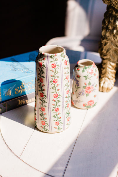 Cross Stitch Rose Vines Vase