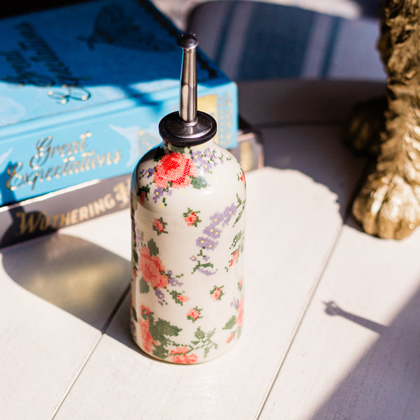 Cross Stitch Flowers Syrup Bottle