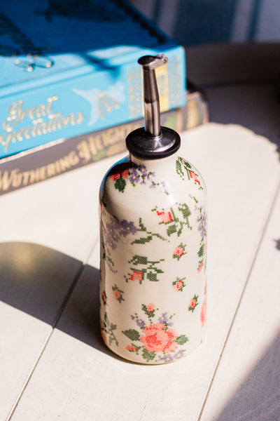 Cross Stitch Flowers Syrup Bottle