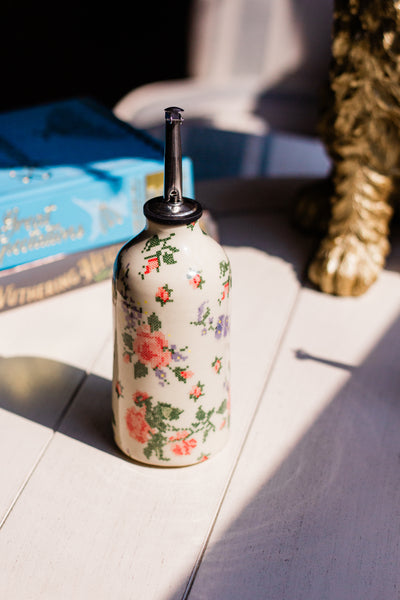 Cross Stitch Flowers Syrup Bottle