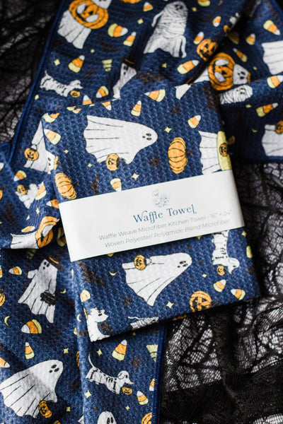 Ghosties on Navy Background 2026 Tea Towel