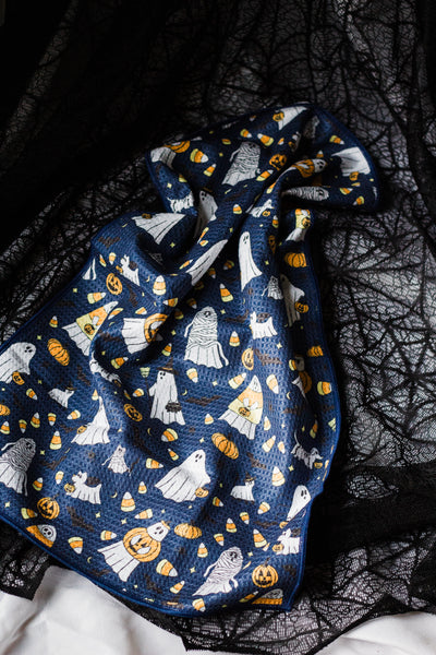 Ghosties on Navy Background 2026 Tea Towel