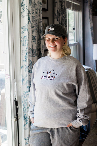 Ghost Boo Walk Grey Embroidered Unisex Crewneck