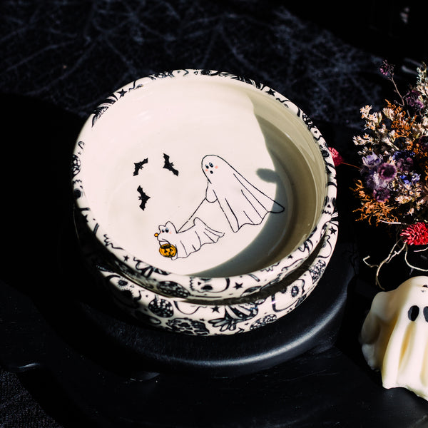 OPENS AUGUST 7th Pre-Order Gus the Ghost dog on a Walk Pasta Bowl