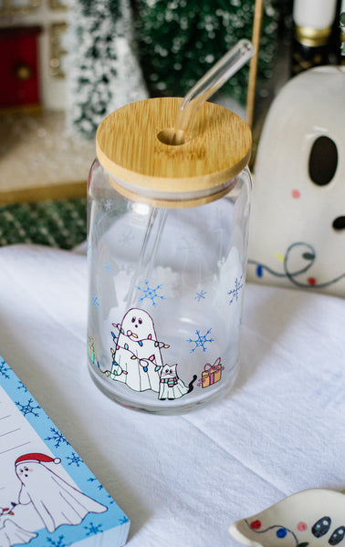 Christmas Ghost Glass Cup- Dishwasher Safe