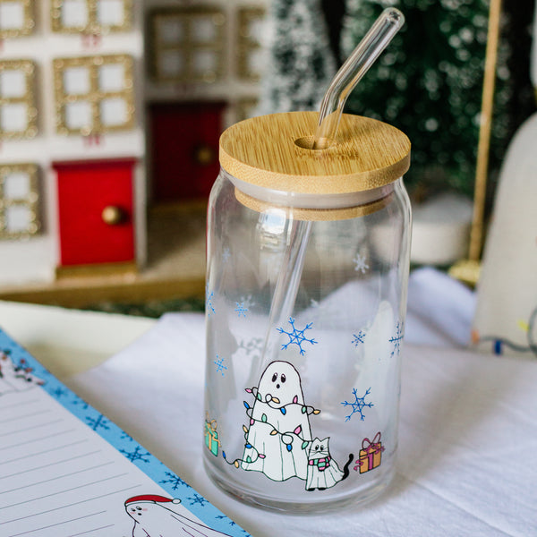 Christmas Ghost Glass Cup- Dishwasher Safe