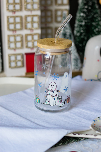 Christmas Ghost Glass Cup- Dishwasher Safe