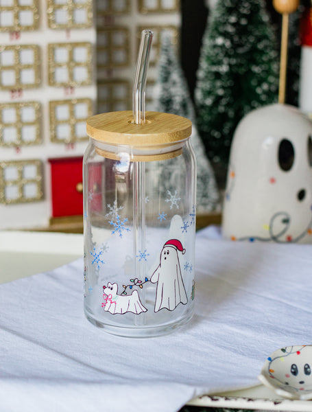 Christmas Ghost Glass Cup- Dishwasher Safe