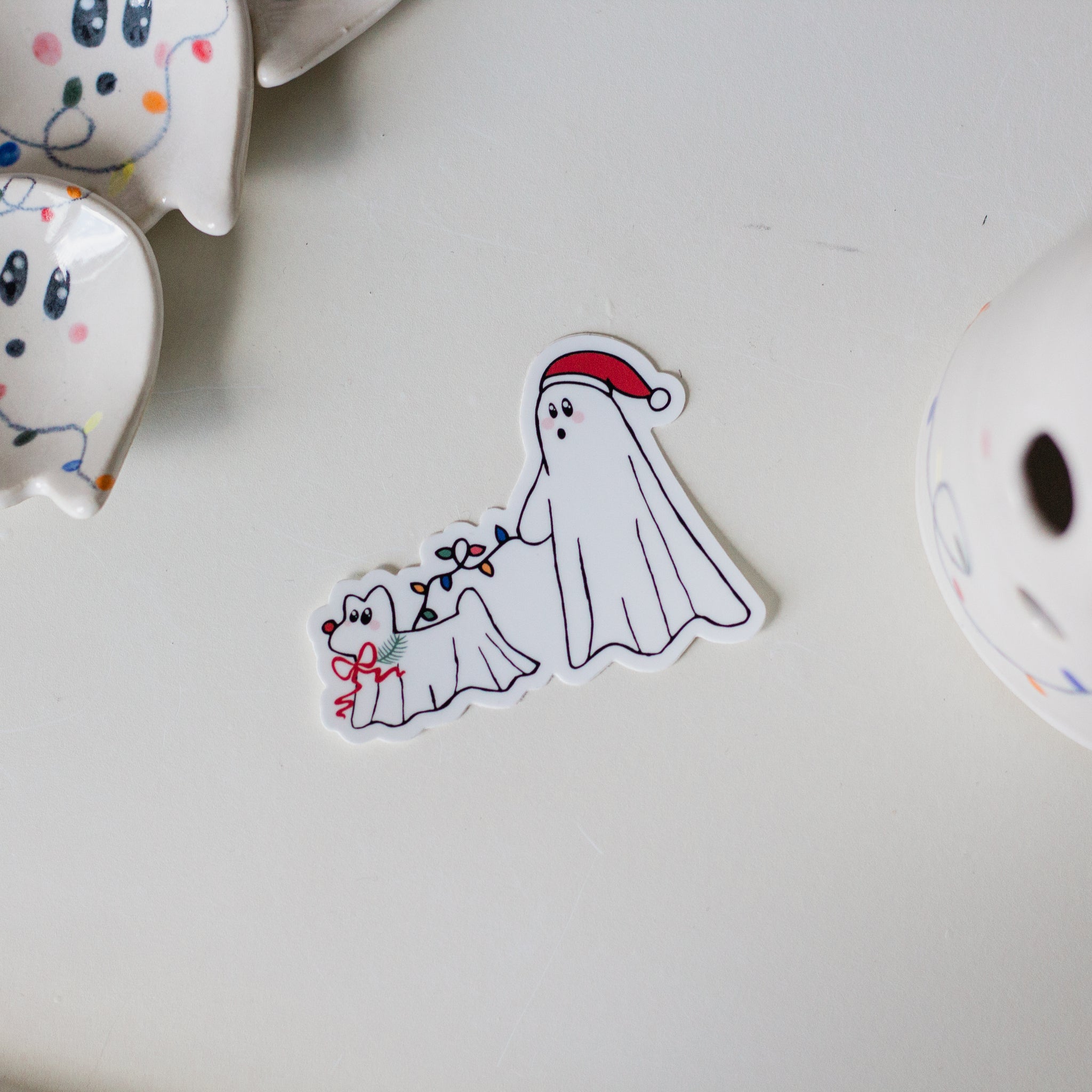 Gus the Ghost Dog on a Walk Christmas Sticker