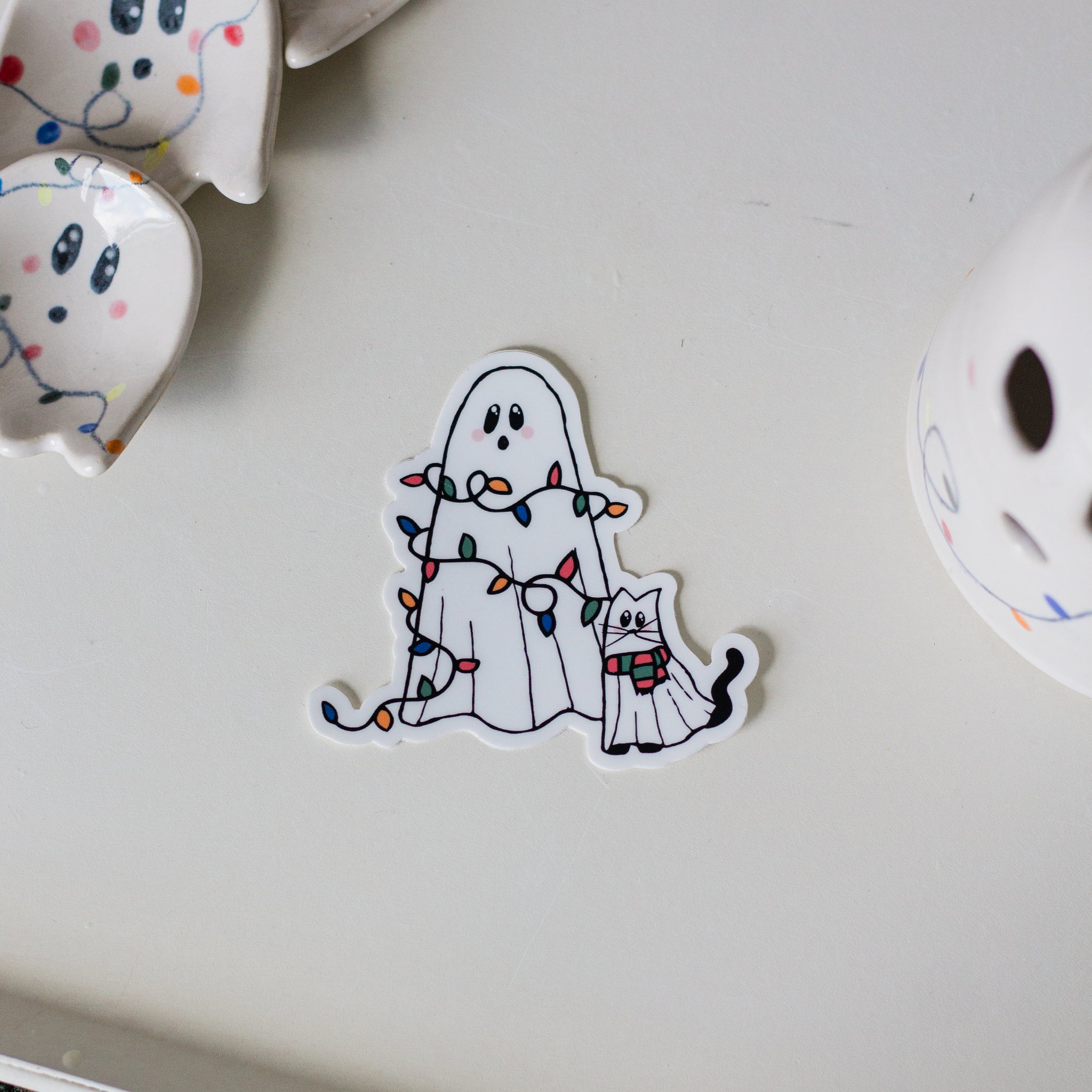 Ghost and Ghost Kitty Christmas Sticker