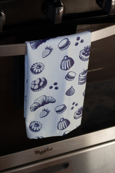 Croissant and Treats Waffle Knit Tea Towel